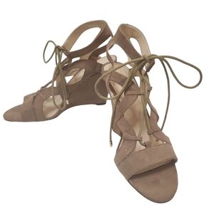 Nine West Women's Tan Beige Pasa Suede Lace Up Wedge Sandals Size 9